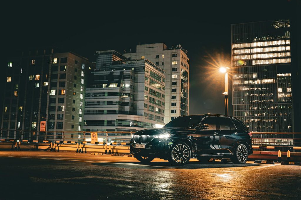 black bmw in the city