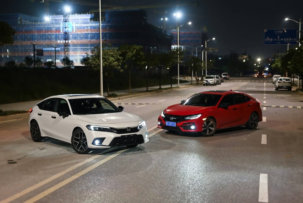 white and red honda civics